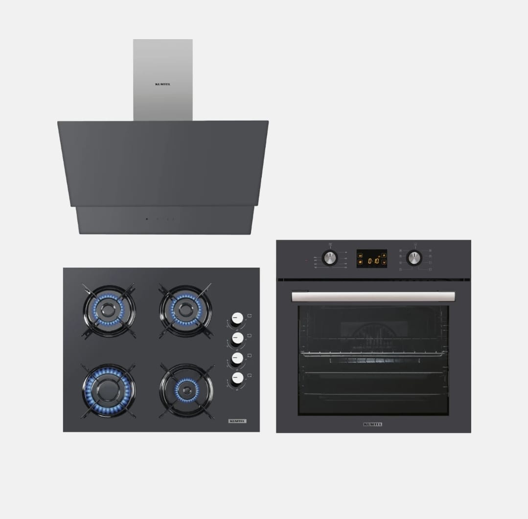 KUMTEL ANTRASİT(GRİ) CAM DİJİTAL /DOKUNMATİK ANKASTRE SET -PROG